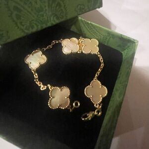 Elegant Gold and Cream Clover mother of pearl Bracelet